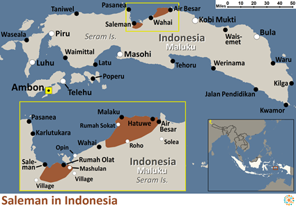 Map of Saleman, Hatue in Indonesia