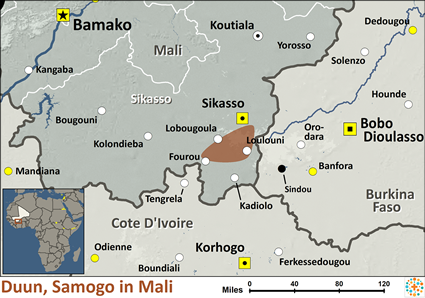 Map of Duun, Samogo in Mali