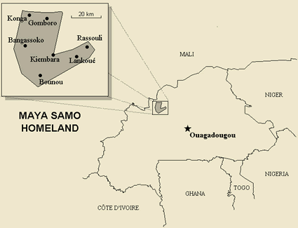 Map of Samo, Maya in Burkina Faso