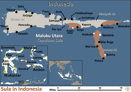 Map of Sula in Indonesia