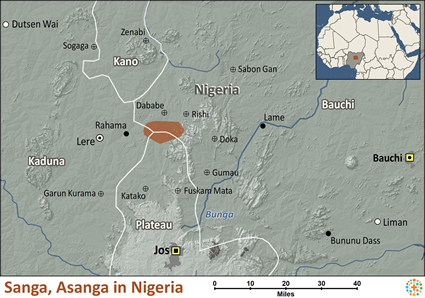 Map of Sanga, Asanga in Nigeria