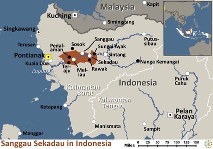 Map of Sanggau-Sekadau in Indonesia