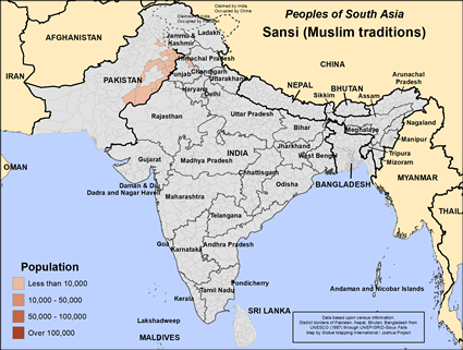 Map of Sansi (Muslim traditions) in Pakistan