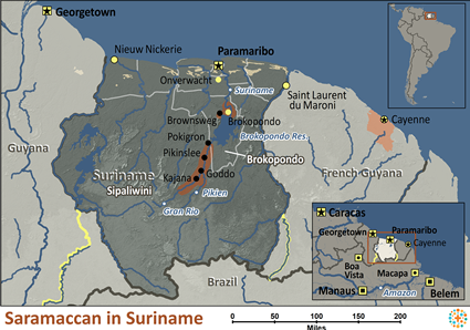 Map of Saramaccan in Suriname