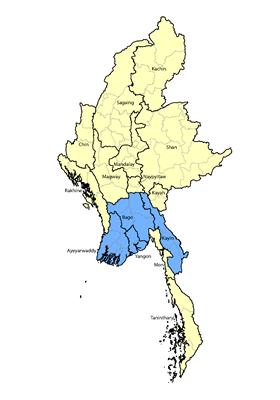 Map of Karen, S'gaw in Myanmar (Burma)