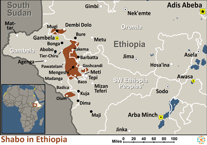 Map of Shabo in Ethiopia