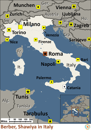 Map of Berber, Shawiya in Italy