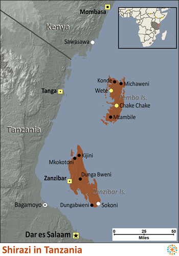 Map of Shirazi in Tanzania