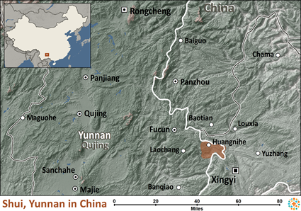 Map of Shui, Yunnan in China