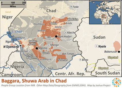 Map of Baggara, Shuwa Arab in Chad