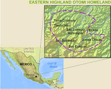 Map of Otomi, Sierra Oriental in Mexico