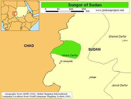 Map of Sokoro, Tunjur in Sudan