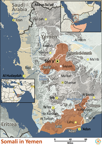 Map of Somali in Yemen