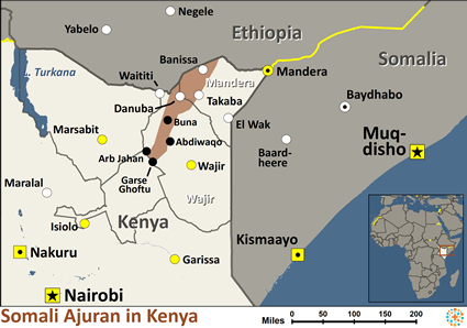 Map of Ajuran, Somali-speaking in Kenya