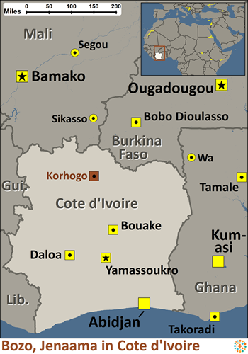 Map of Bozo, Jenaama in Côte d'Ivoire