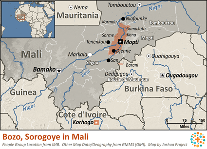 Map of Bozo, Jenaama in Mali