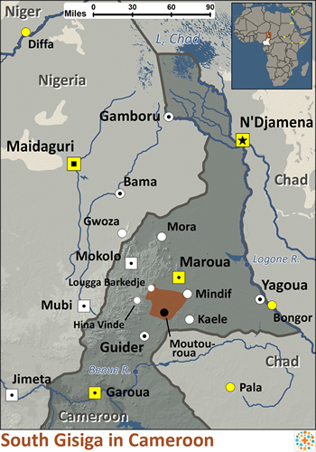 Map of Giziga, South in Cameroon