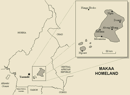 Map of Makaa, South in Cameroon