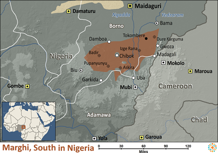 Map of Marghi, South in Nigeria