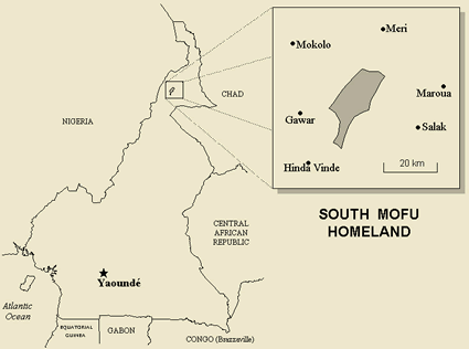 Map of Mofu, South in Cameroon