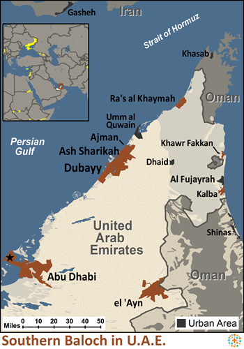 Map of Baloch, Southern in United Arab Emirates