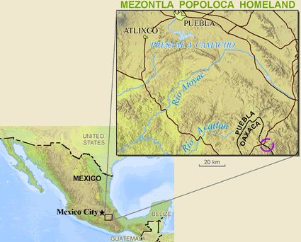 Map of Popoloca, Mezontla in Mexico