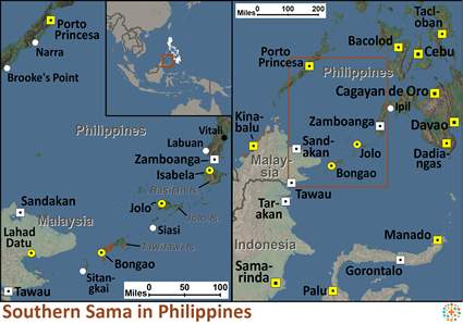 Map of Sama, Southern in Philippines