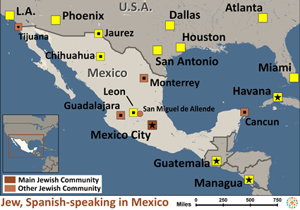 Map of Jewish, Spanish-speaking in Mexico