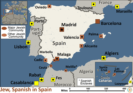 Map of Jewish, Spanish-speaking in Spain