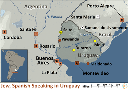 Map of Jewish, Spanish-speaking in Uruguay