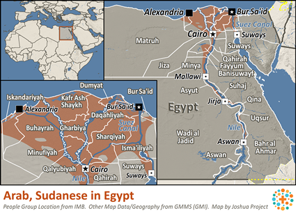 Map of Arab, Sudanese in Egypt