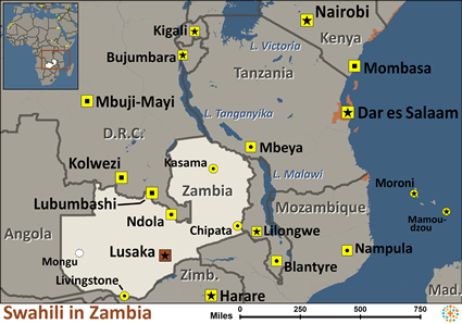 Map of Swahili in Zambia