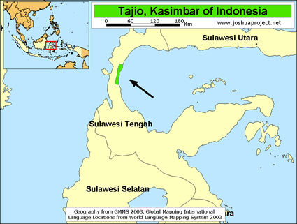 Map of Tajio, Kasimbar in Indonesia