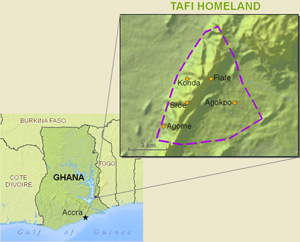 Map of Tafi, Tegbo in Ghana