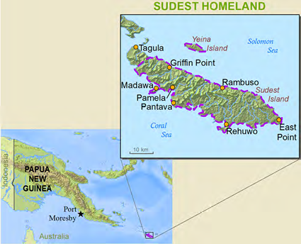 Map of Tagula, Sud Est in Papua New Guinea