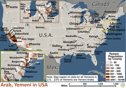 Map of Arab, Yemeni in United States