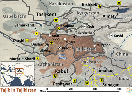 Map of Tajik in Tajikistan