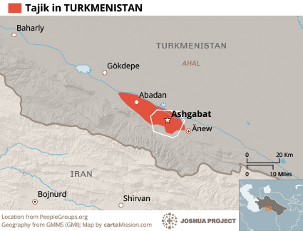 Map of Tajik in Turkmenistan