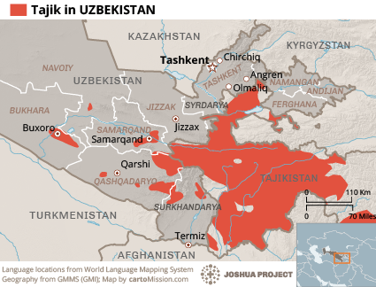 Map of Tajik in Uzbekistan