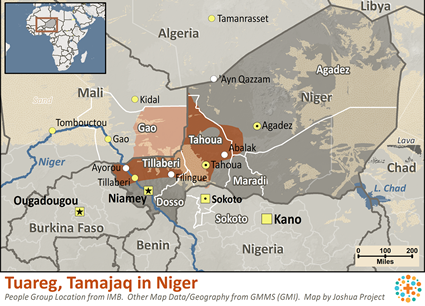 Map of Tuareg, Tamajaq in Niger