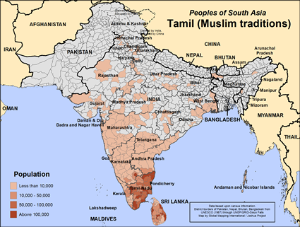 Map of Tamil (Muslim traditions) in India