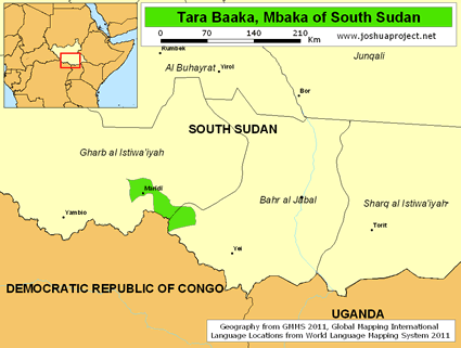 Map of Tara Baaka, Mbaka in South Sudan