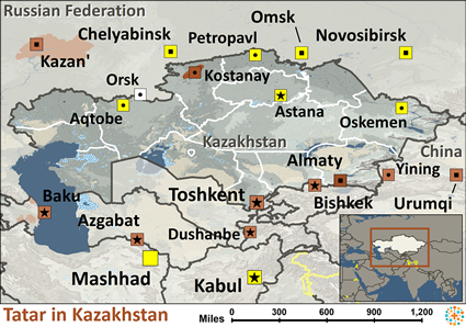 Map of Tatar in Kazakhstan