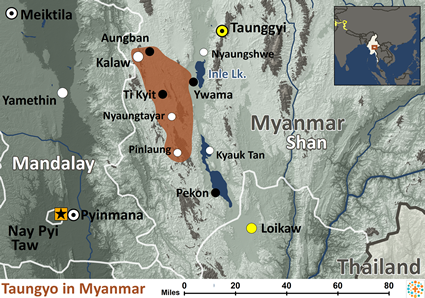 Map of Taungyo in Myanmar (Burma)