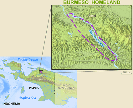 Map of Taurap, Burmeso in Indonesia