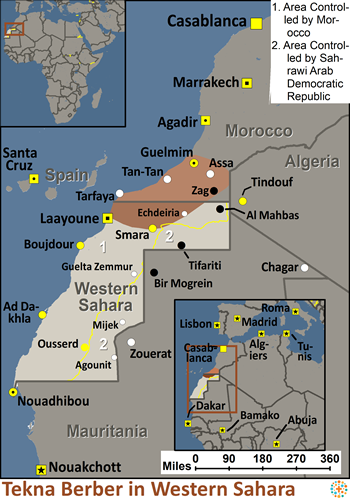 Map of Berber, Tekna in Western Sahara