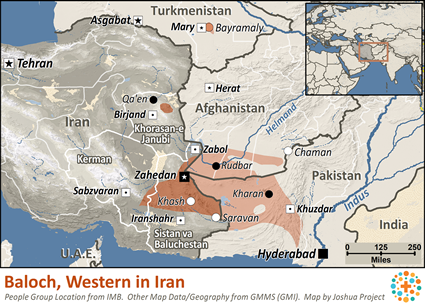 Map of Baloch, Western in Iran