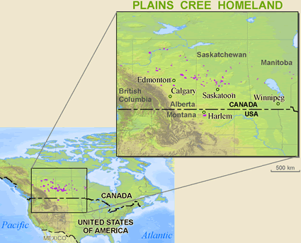Map of Cree, Plains in Canada