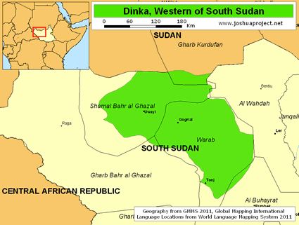 Map of Dinka, Southwestern in South Sudan