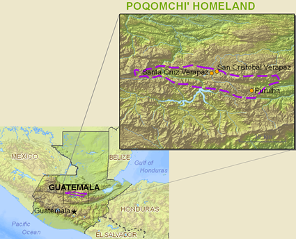 Map of Pocomchi, Western in Guatemala